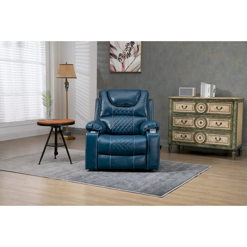 Fauteuil inclinable électrique réglable en hauteur en cuir PU bleu extra-large