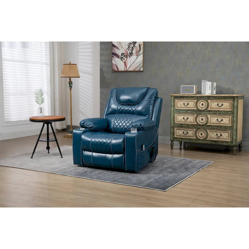 Fauteuil inclinable électrique réglable en hauteur en cuir PU bleu extra-large