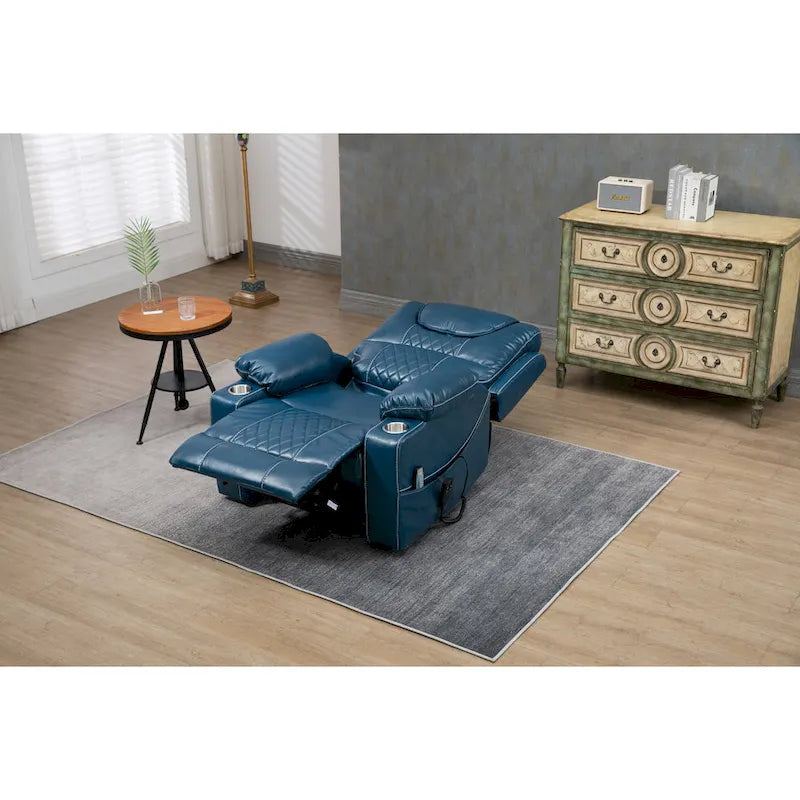 Fauteuil inclinable électrique réglable en hauteur en cuir PU bleu extra-large