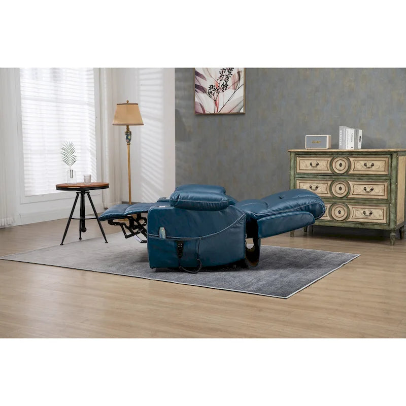 Fauteuil inclinable électrique réglable en hauteur en cuir PU bleu extra-large