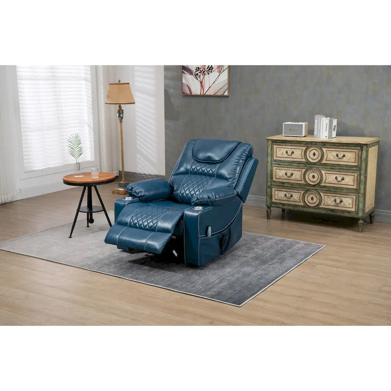 Fauteuil inclinable électrique réglable en hauteur en cuir PU bleu extra-large