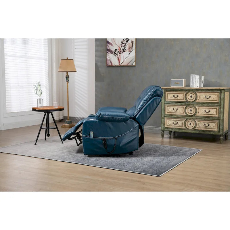 Fauteuil inclinable électrique réglable en hauteur en cuir PU bleu extra-large