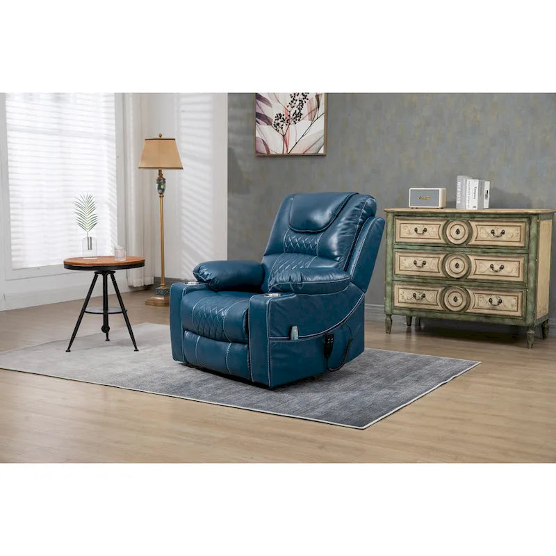 Fauteuil inclinable électrique réglable en hauteur en cuir PU bleu extra-large