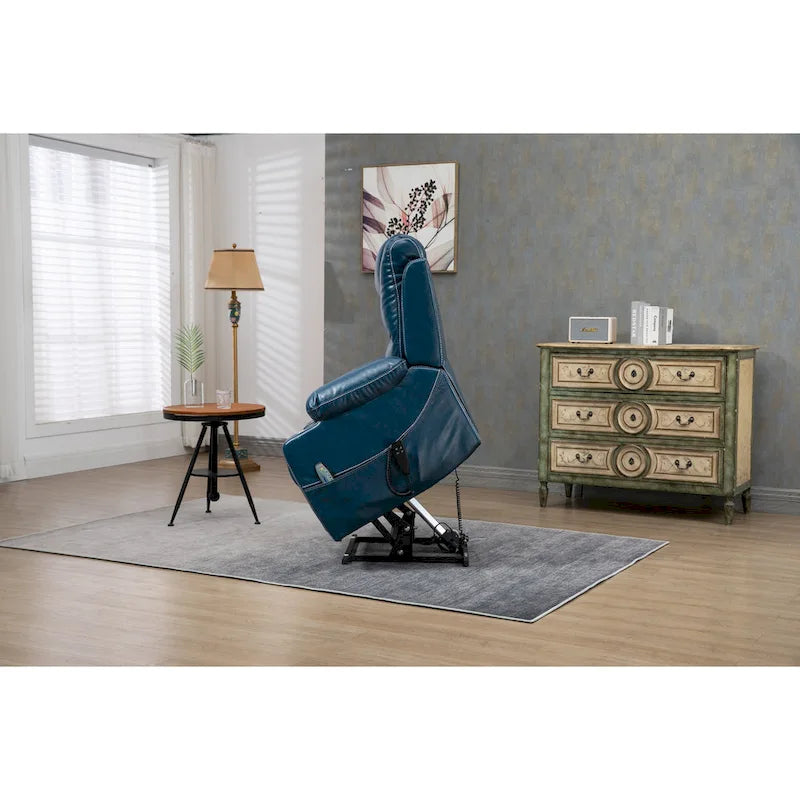 Fauteuil inclinable électrique réglable en hauteur en cuir PU bleu extra-large