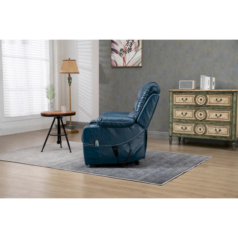 Fauteuil inclinable électrique réglable en hauteur en cuir PU bleu extra-large