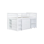 Lit mezzanine double avec bureau coulissant, 2 armoires, 4 tiroirs et étagères