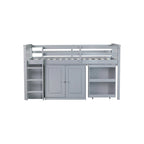 Lit mezzanine double avec bureau coulissant, 2 armoires, 4 tiroirs et étagères