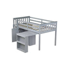 Lit mezzanine double avec bureau coulissant, 2 armoires, 4 tiroirs et étagères