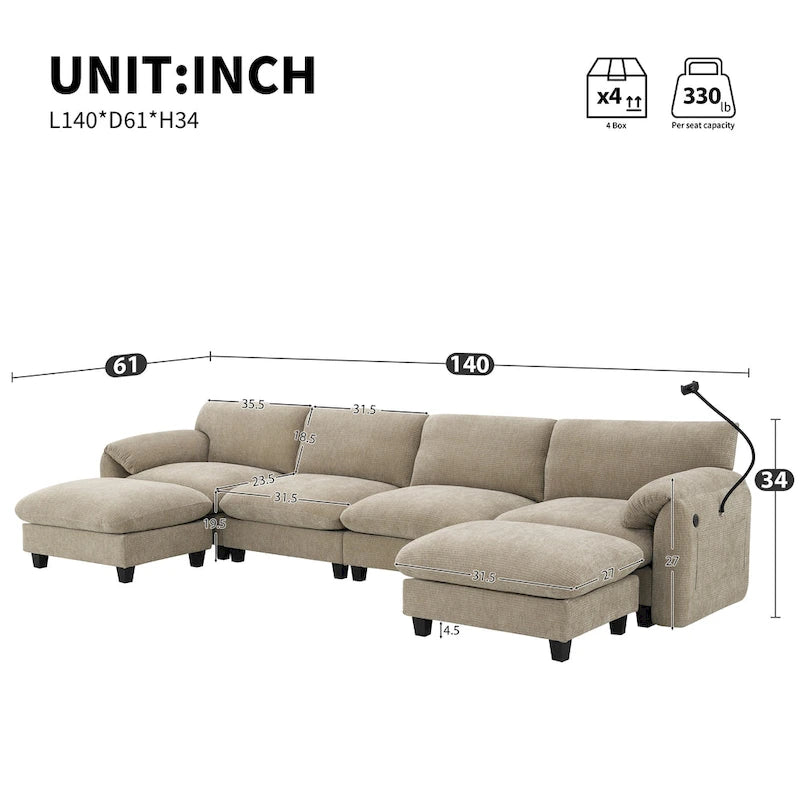 Canapé modulable en U en chenille