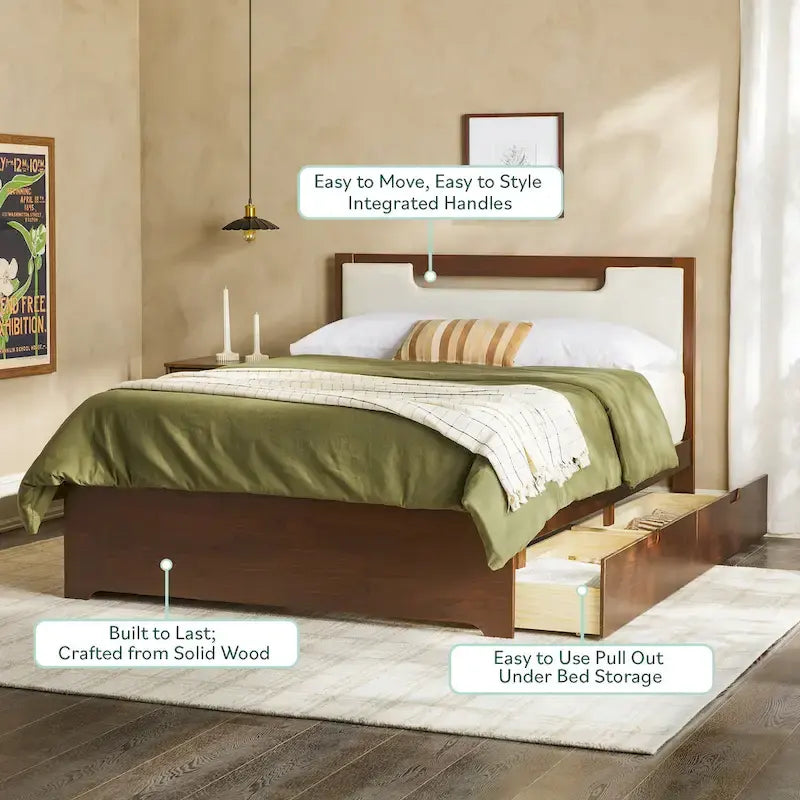 Lit plateforme de rangement en bois massif de style médiéval