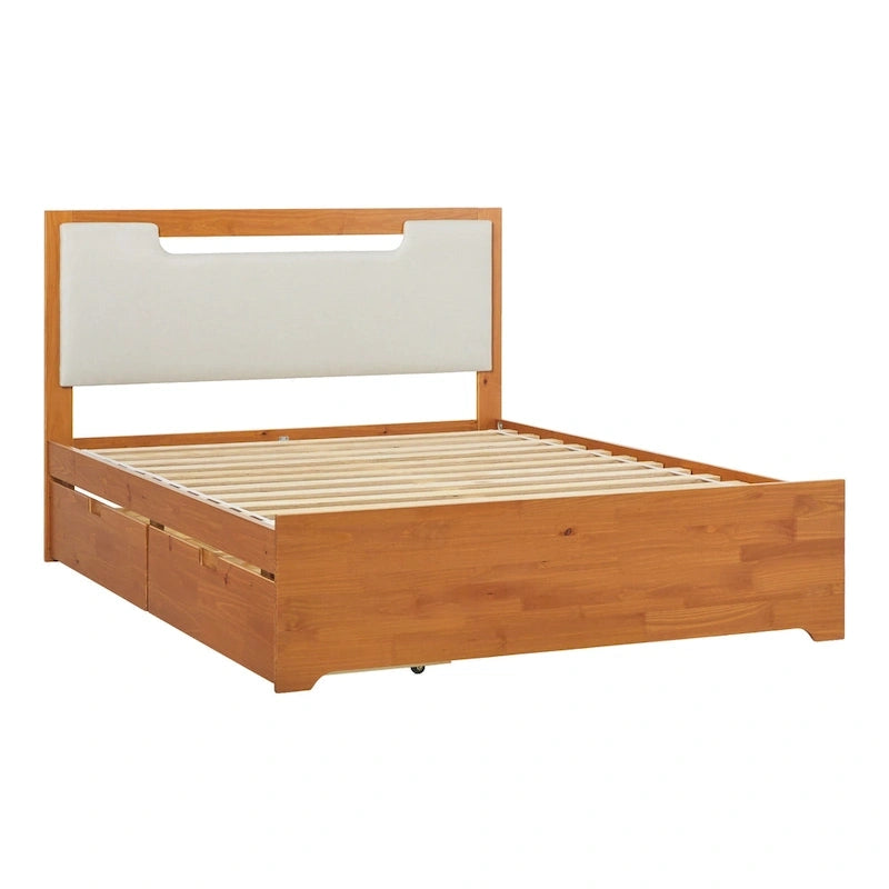 Lit plateforme de rangement en bois massif de style médiéval