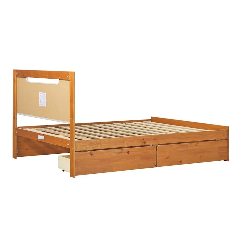 Lit plateforme de rangement en bois massif de style médiéval