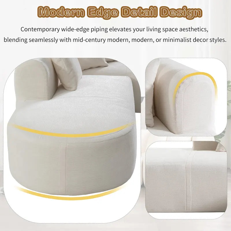 Canapé d'angle quatre places en polyester au design incurvé et surpiqûres larges.