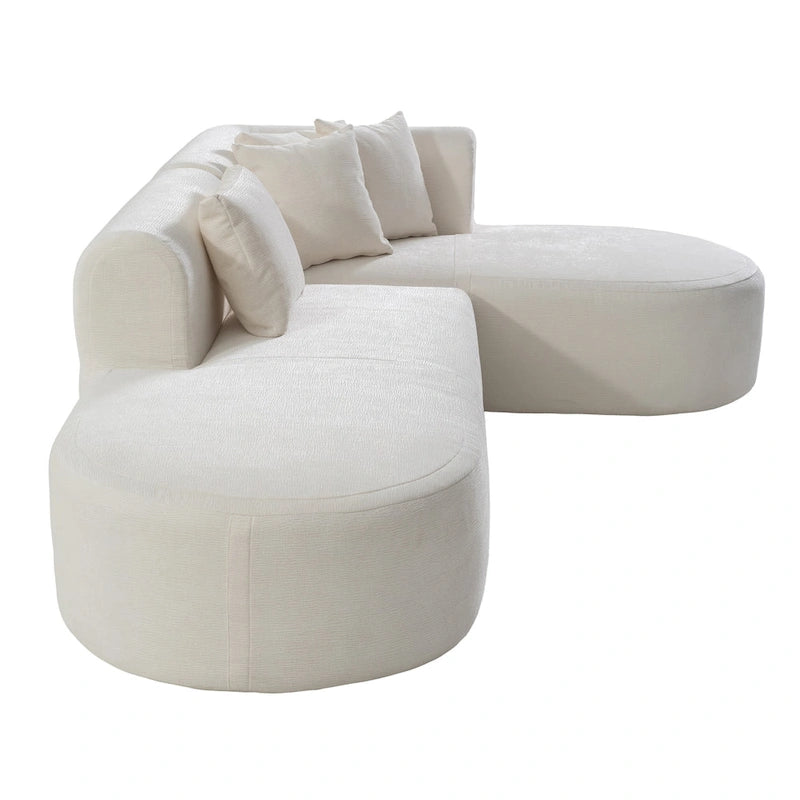 Canapé d'angle quatre places en polyester au design incurvé et surpiqûres larges.
