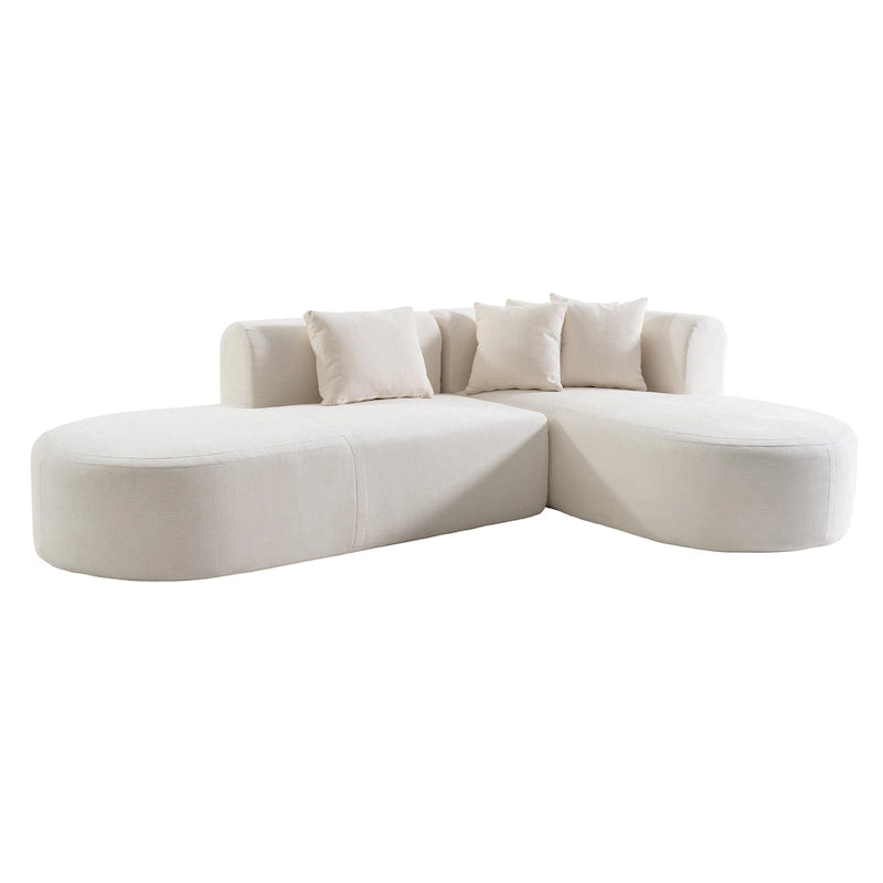 Canapé d'angle quatre places en polyester au design incurvé et surpiqûres larges.