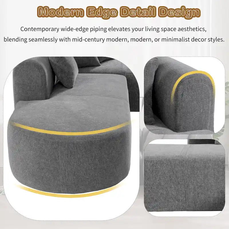 Canapé d'angle quatre places en polyester au design incurvé et surpiqûres larges.