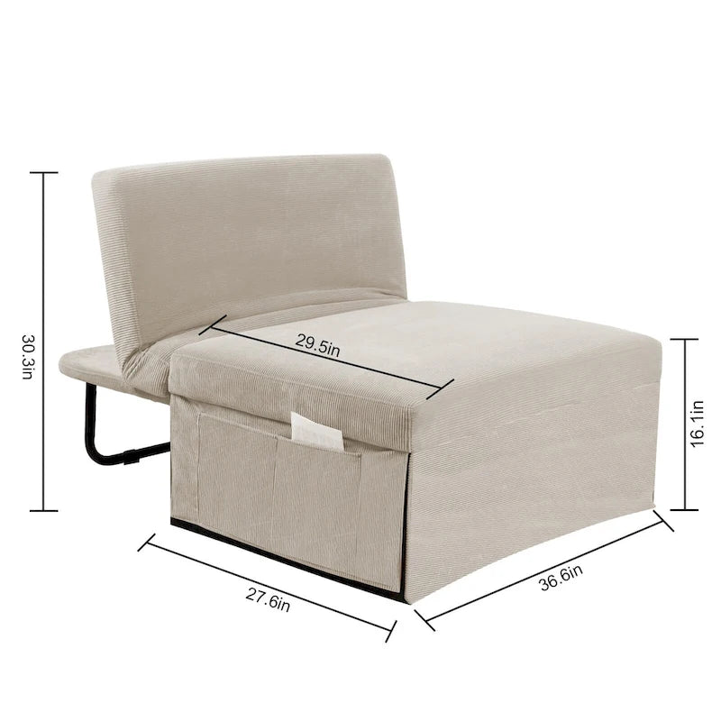 Fauteuil inclinable en velours côtelé convertible quatre en un