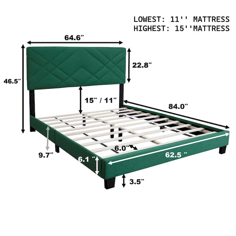Lit plateforme réglable en velours vert