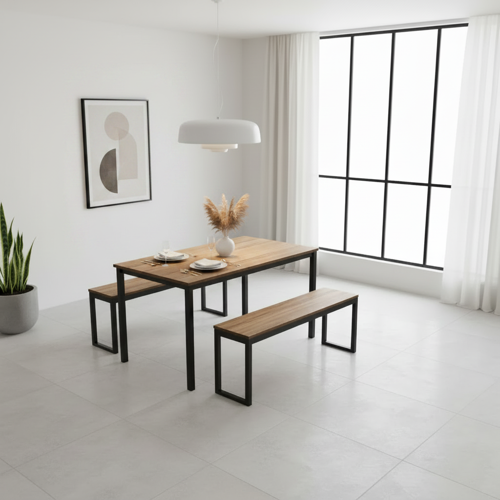 Ensemble de table et de chaises de salle à manger trois pièces en métal de style transitoire