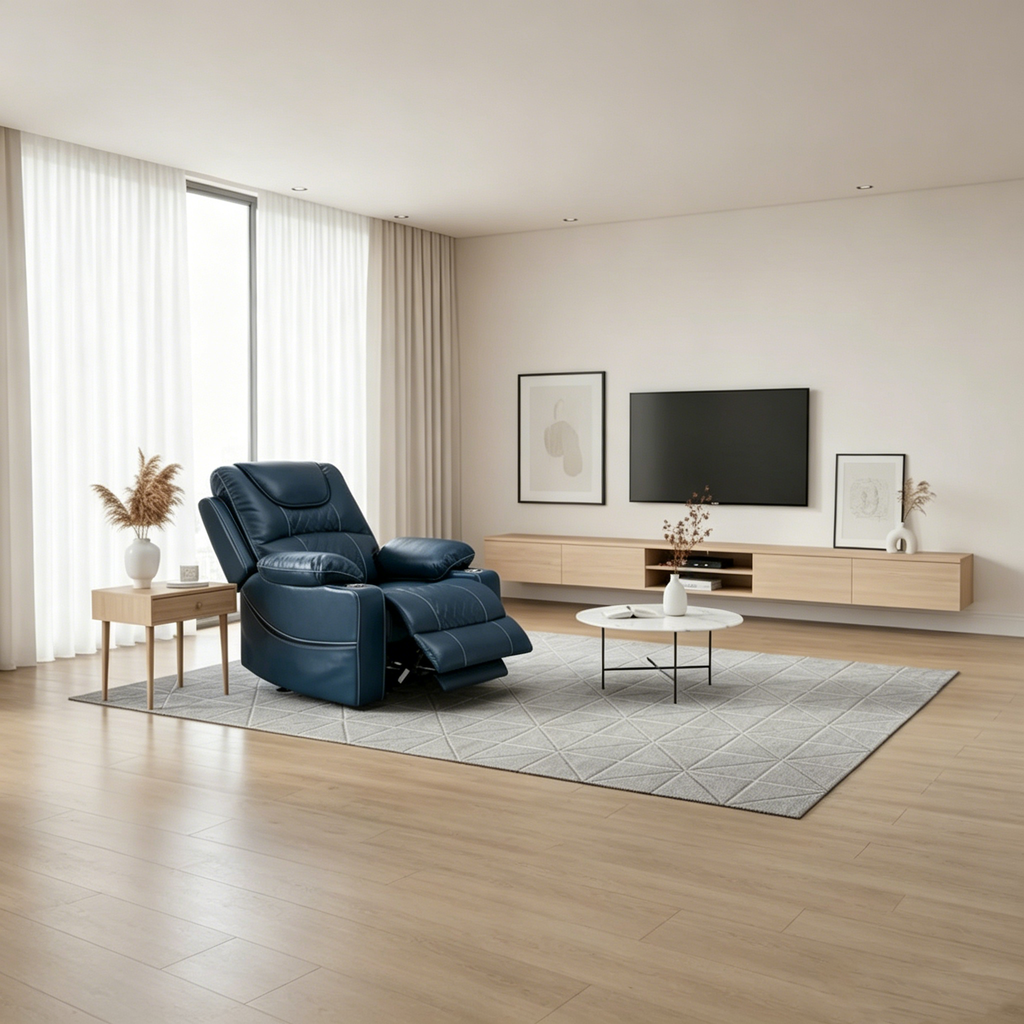 Fauteuil inclinable électrique réglable en hauteur en cuir PU bleu extra-large