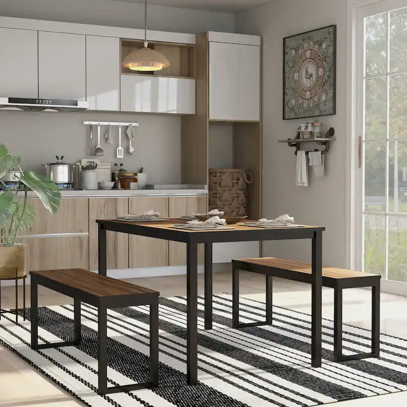 Ensemble de table et de chaises de salle à manger trois pièces en métal de style transitoire