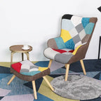 Fauteuil confortable pour chambre à coucher, avec revêtement en tissu patchwork créatif
