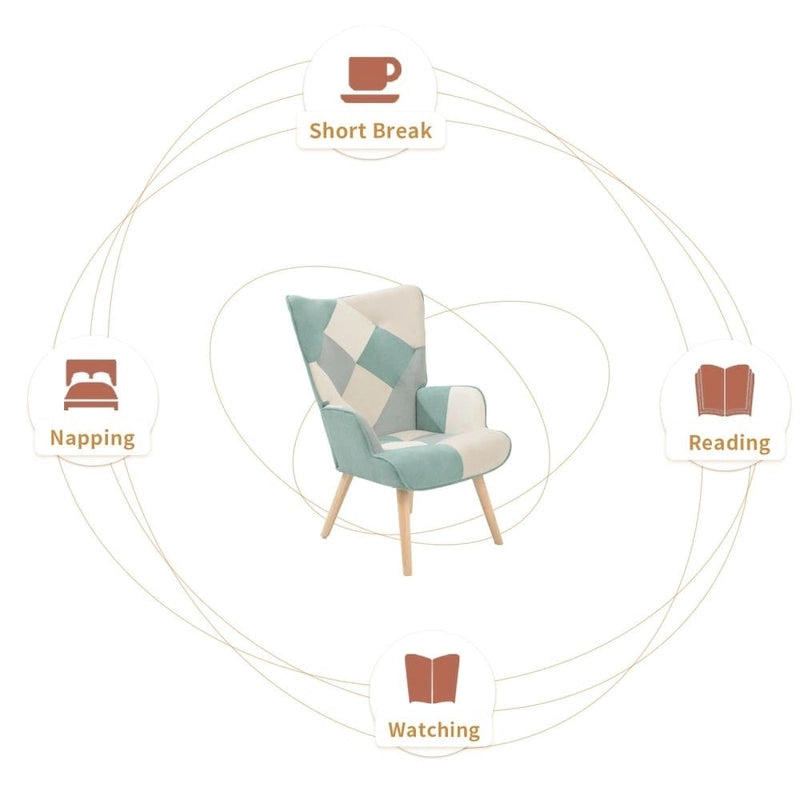Fauteuil confortable pour chambre à coucher, avec revêtement en tissu patchwork créatif