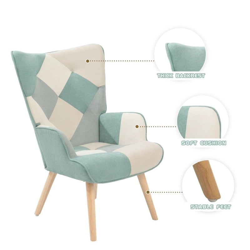 Fauteuil confortable pour chambre à coucher, avec revêtement en tissu patchwork créatif