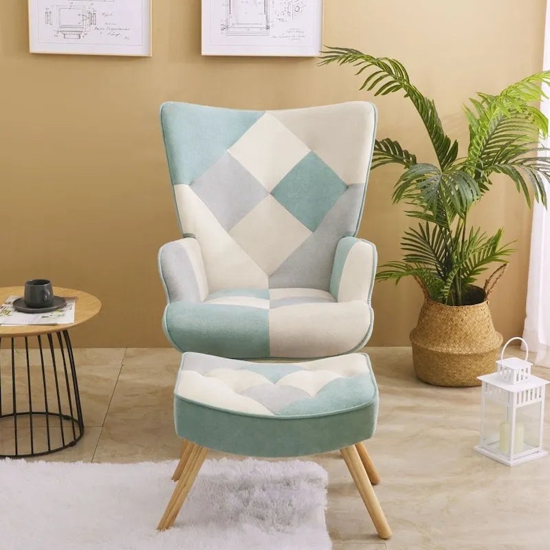 Fauteuil confortable pour chambre à coucher, avec revêtement en tissu patchwork créatif