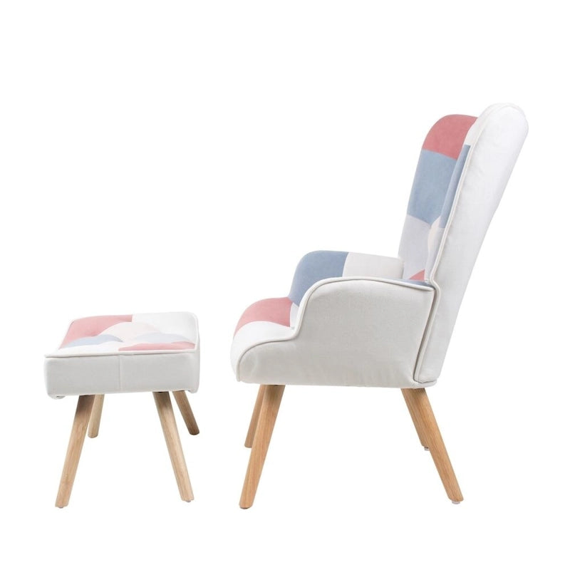 Fauteuil confortable pour chambre à coucher, avec revêtement en tissu patchwork créatif
