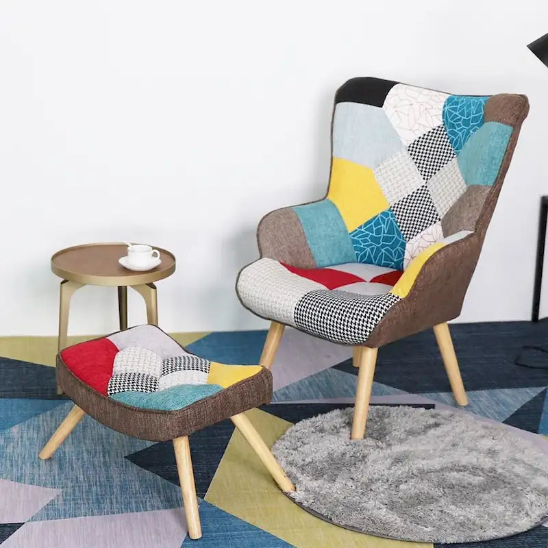 Fauteuil confortable pour chambre à coucher, avec revêtement en tissu patchwork créatif