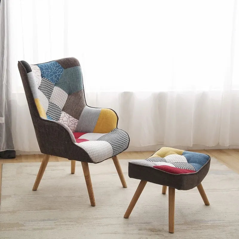 Fauteuil confortable pour chambre à coucher, avec revêtement en tissu patchwork créatif