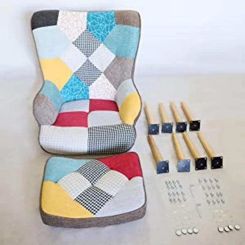 Fauteuil confortable pour chambre à coucher, avec revêtement en tissu patchwork créatif