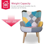Fauteuil confortable pour chambre à coucher, avec revêtement en tissu patchwork créatif