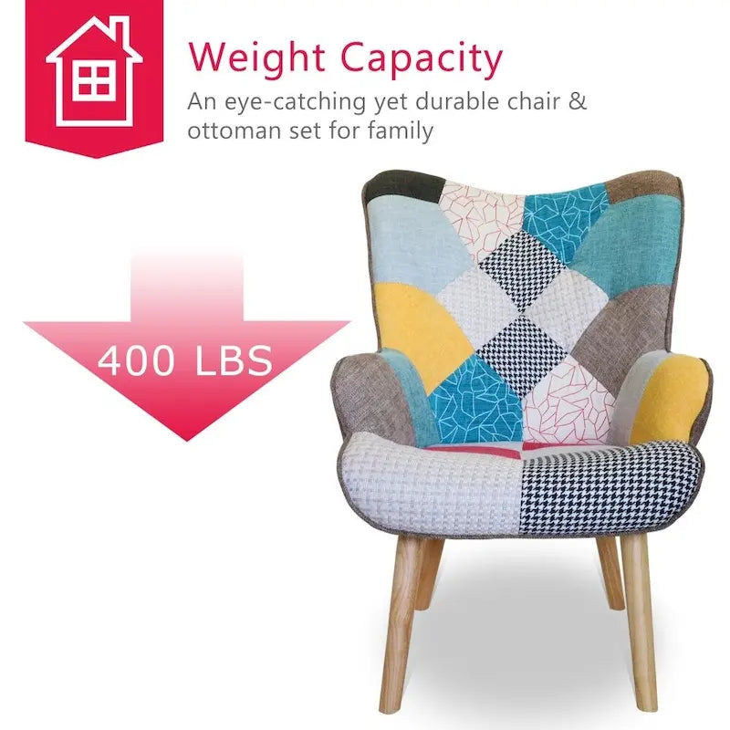 Fauteuil confortable pour chambre à coucher, avec revêtement en tissu patchwork créatif