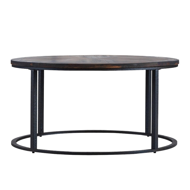 Table basse ronde en bois de récupération style ferme moderne
