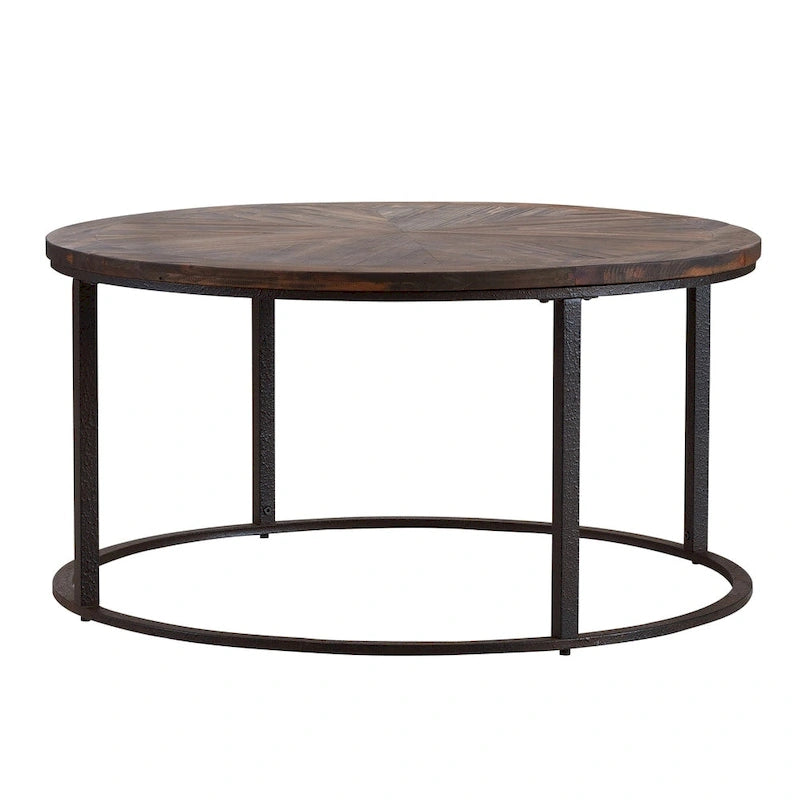Table basse ronde en bois de récupération style ferme moderne