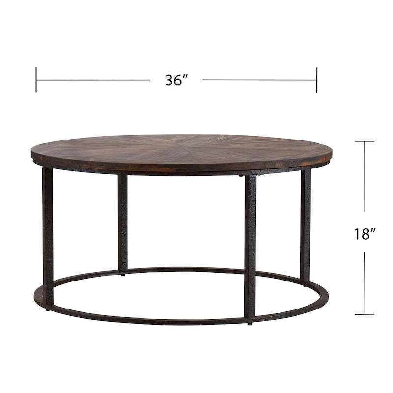 Table basse ronde en bois de récupération style ferme moderne