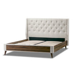 Lit en tissu beige capitonné