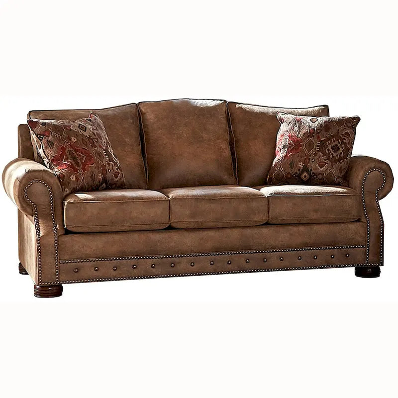 Canapé-lit et deux fauteuils en tissu suédine marron country