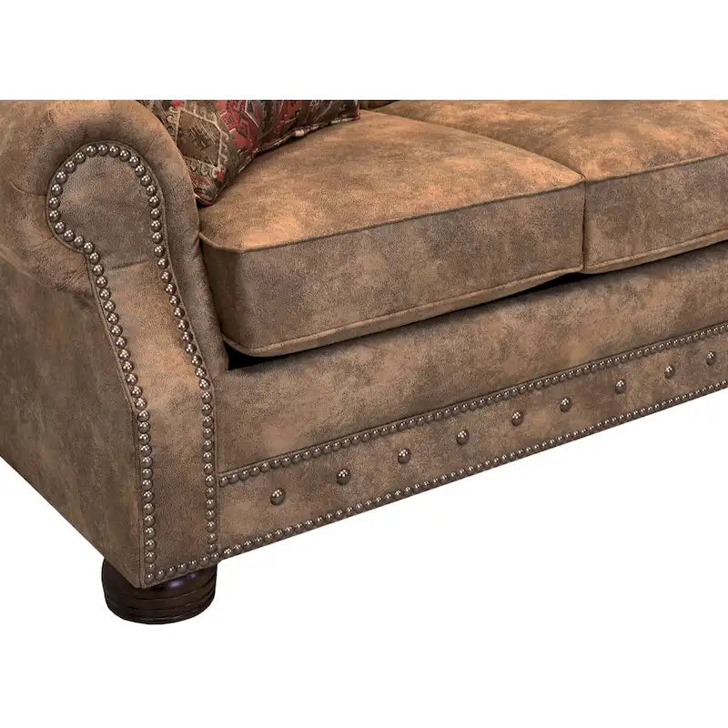 Canapé-lit et deux fauteuils en tissu suédine marron country
