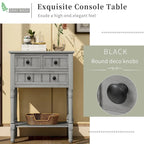 Console en bois massif vieilli avec trois tiroirs de rangement et une étagère inférieure