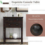 Console en bois massif vieilli avec trois tiroirs de rangement et une étagère inférieure