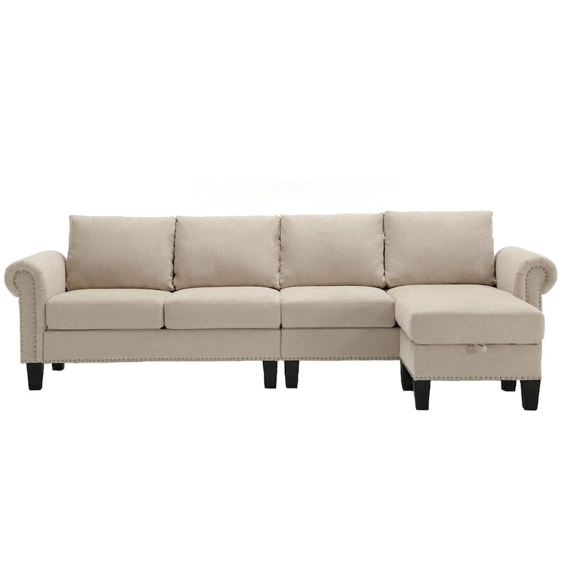 Canapé d'angle convertible avec pouf de rangement, canapé en L